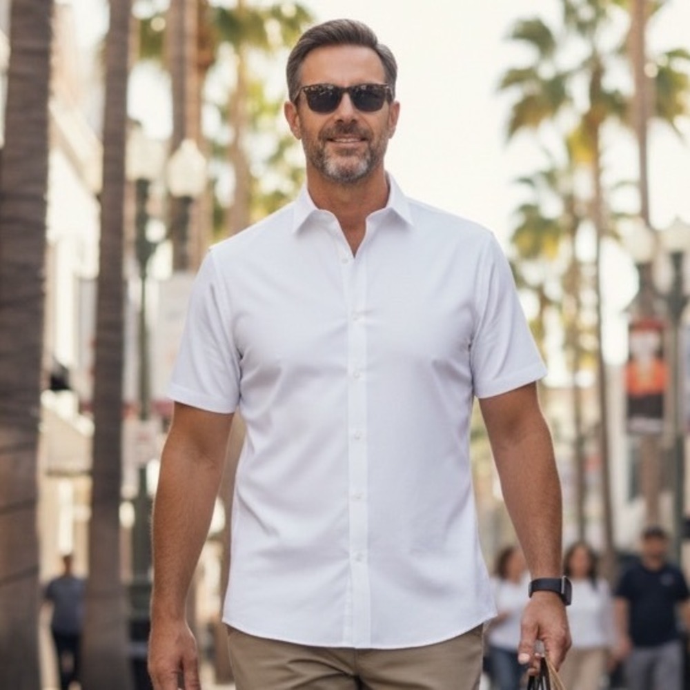 7Diamonds Grant White 4-Way Stretch Short Sleeve Woven Shirt Mens S SMK-7333